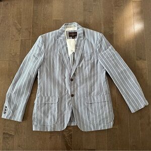 Black Brown 1826‎ Stripped Linen Blend Blazer Preppy Coastal Nautical Classic L